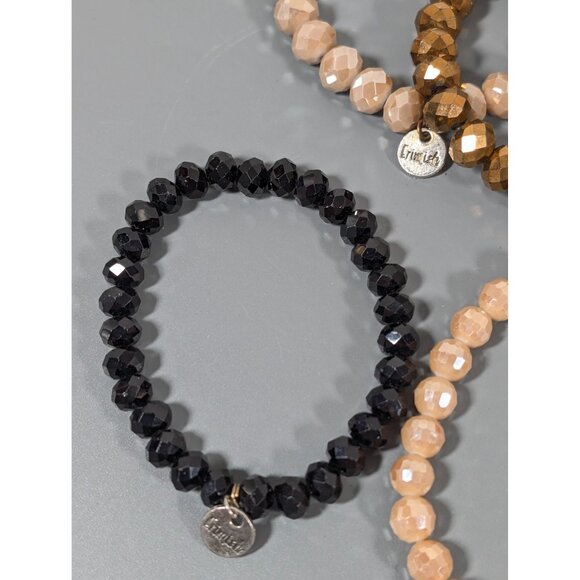 Erimish Set of 4 Glass Stretch Bracelets Black BRown Bronze7" - Picture 7 of 7